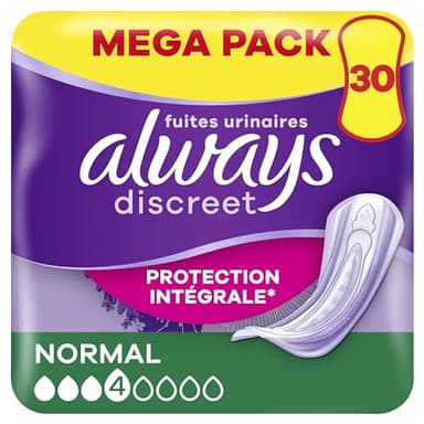 Always Discreet Serviettes Pour Fuites Urinaires Femmes Normal 30 Serviettes Protection Intégrale*. Discrétion Incroyable