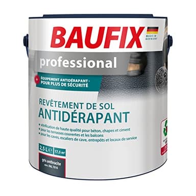 Baufix professional Revêtement de sol antidérapant gris anthracite, satiné, 2.5 litres, Peinture sol & béton, Antidérapant, pour béton/chape/ciment, pour intérieur et extérieur