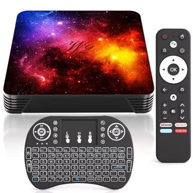 Android 14 TV Box 4 Go de RAM 128 Go de ROM Boîtier TV Intelligent quadricœur 3D 4K UHD H.265 Lecteur multimédia 2,4 G/5 G WiFi Double Bande Bluetooth 4.2 HDMI Câble USB 2.0 Mini-Clavier sans Fil