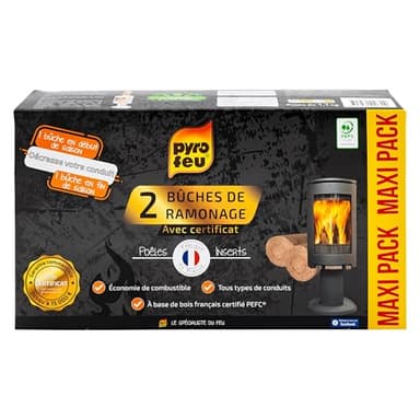Lot de 2 bûches de ramonage Pyrofeu pour Insert avec Certificat