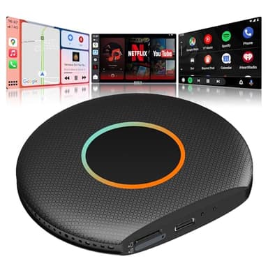 Adaptateur CarPlay sans Fil Android Auto, Smart AI Box 4Go + 64Go pour Applications Vidéo, Adaptateur CarPlay/Android Auto sans Fil pour Une Navigation/Un Streaming Fluide, 4G LTE/GPS/DriveChat, CB6A
