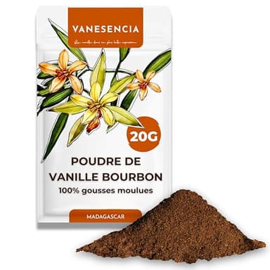 Poudre de Vanille Bourbon Gourmet 20g | Vanille en Poudre de Madagascar 100% Pure | Intensément Aromatique | Sachet Zip Refermable | VANESENCIA