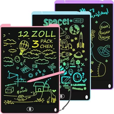 3 Pack Tablette Dessin Enfants 12 Pouces, Electight Tablette d'écriture LCD Colorée, Tablettes Graphiques avec Bouton D'effacement &Verrouillage, Jouets pour Filles Garçons Bleu+Rose+Violet