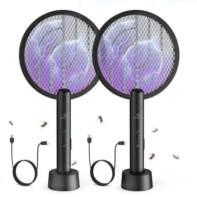GooQand 2PCS Raquette Electrique Insectes 4000v Puissante Raquette Anti Moustique Rechargeable par USB, Anti Moustiques et Les Insectes Volants Efficace, pour Intérieur et Extérieur-Noir