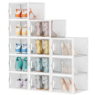 SIMPDIY Boîtes à chaussures,12 pcs Rangement Chaussures Plastique Transparent Boite Rangement,Conteneurs pour Organisateur de Chaussures avec Couvercles 33.2 x 25 x 18.7cm