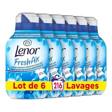 Lenor Fresh Air Adoucissant Fraîcheur Matinale, 216 Lavages (6 x 36 Lavages), Fraîcheur Ultra Concentrée