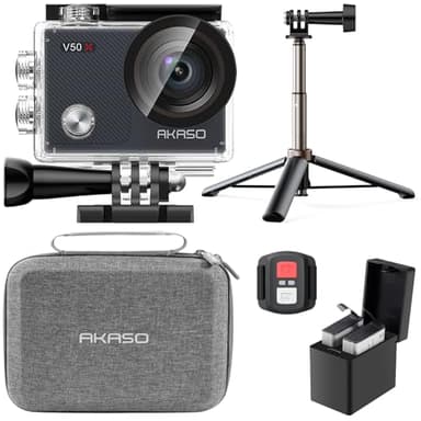 AKASO V50 X Caméra Sport Kit de Perche à Selfie- Comprend 20MP Camera Sport 4K Etanche 30FPS avec Trépied Selfie Stick de 60CM pour Action Camera Sportive, Sac de Rangement, 2 Batteries et Plus