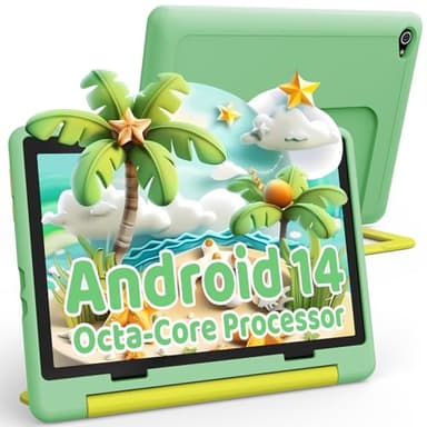 Ainmel Kids Tablette Android 14 pour Enfants, processeur Octa-Core, 14 Go + 64 Go, 5000 mAh, contrôle Parental, WiFi 6, Bluetooth 5.3, boîtier sécurisé pour Les Enfants (Vert)