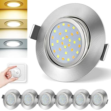 Asstikoo Spot Led Encastrable GU10, Spot LED Extra Plat 30° Orientable, 7W 950LM Φ68-80mm Spot Salle de Bain, IP44 Dimmable Spot de Plafond 3CCT 3000K 4500K 6500K pour Cuisine,Salon,lot de 6