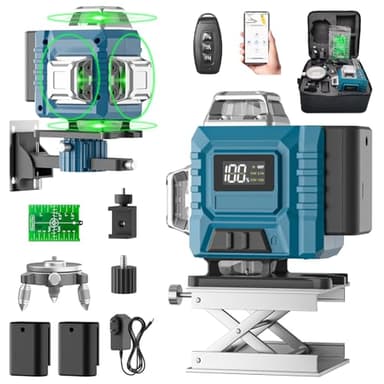 Kevsuvqin Niveau Laser 4 x 360°, 4D 16 Lignes Laser Chantier avec 2 x 3000mAh Batterie & Affichage LED, Niveau Laser 360 Autonivelant, APP, Télécommande, IP54 Étanche et Anti-Poussière