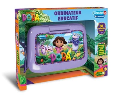 Clementoni - Ordinateur éducatif interactif Dora l’Exploratrice – 30 activités ludiques pour Apprendre Lettres, Chiffres, logique et Musique – Jouet éducatif Enfant 4 Ans+