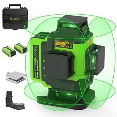 Niveau Laser Huepar 4x360 Auto-nivelant Laser Vert 16 Lignes 4D, 2x360 Lignes Horizontales et 2x360 Lignes verticales avec Mode Impulsion, 2 batteries Li-ion+Étui de Transport
