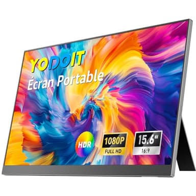 Yodoit Écran Portable 15.6", 1920 × 1080 FHD Moniteur avec Béquille IPS 100% SRGB Display HDMI USB Type C avec Haut-parleurs Intégrés pour PC/MacBook/Xbox/PS4 5/TV