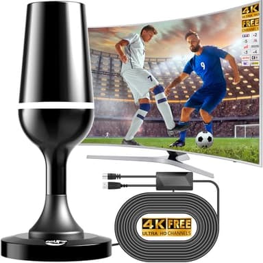 Antenne TV Intérieure Puissante TNT HD, 2025 Le Plus récent Antenne TV Intérieur, Réception Longue Portée à 360° avec Base Magnétique et d'un Amplificateur