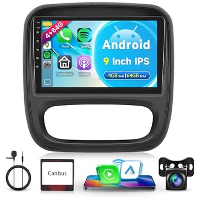 4G+64G Android Autoradio pour Renault Trafic 3 Opel Vivaro B FIAT Talento Nissan NV300 9 Pouces Autoradio Sans Fil Carplay Android Auto GPS Navi WiFi Mirror Link Bluetooth FM/RDS/32 EQ Caméra de Recul