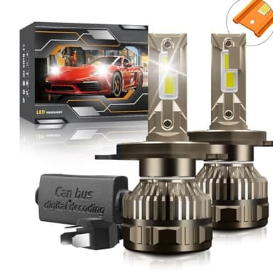 Kairiyard Ampoule H4 LED, 120W 30000LM 6000K Blanc Froid 200% Luminosité Super Lumineux Angle de Faisceau réglable à 360 degrés Xenon H4 LED Anti Erreur Voiture Kit de Conversion IP67 étanche.