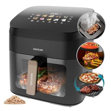 Cecotec Air Fryer Cecofry&Grill Smokin' 8500. Friteuse à Air sans Huile, Grill, Plancha, Fonction Fumoir, Résistance Double, Cuisson Uniforme, Idéale pour Viandes et Pizzas
