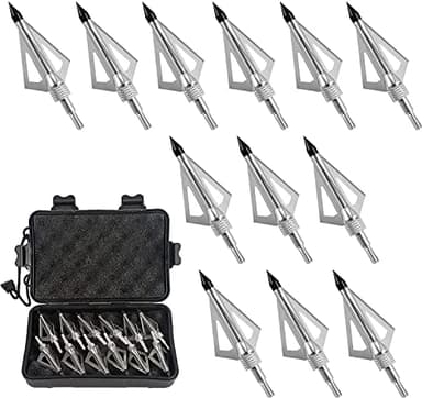 12 Pointes de Chasse au tir à l'arc, Têtes de Flèches à 100 Grains avec 3 Lames en Acier Inoxydable， Pointes de flèche en Plein Air avec Boîte de Rangement pour la Cible Compatible