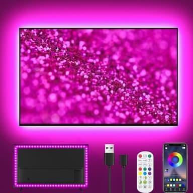 Ylatoial LED TV 5M TV LED pour 50"- 75" TV, Bande LED TV Bluetooth – 16M Couleurs | Synchro Musique & Gaming | Télécommande 2.4G Sans Lag | Installation Facile (Adhésif 3M)