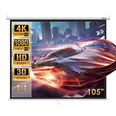 Todeco Écran de Projection 105 Pouces, Manuel Enroulable, Fixation Mur ou Plafond, pour Home Cinéma et Entreprise, 190 x 190 cm, Formats 1:1, 4:3, 16:9, HD 4K 3D