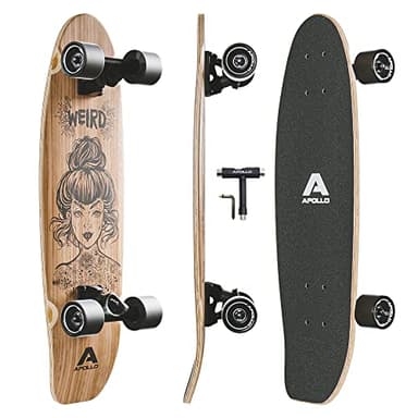 Apollo Fancy Board, midi Cruiser comme BOAD Complet, 70cm (30x8), Mini Long kicktail maniable en Bois Vintage Cruiser Board avec roulements à Billes ABEC 9 Haute Vitesse