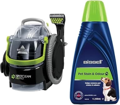 Bissell 15585 SpotClean Pet Pro Nettoyeur Compact Portable Titanium/Gris/Vert & Formule Pet Stain & Odor | à Utiliser avec nos Produits Spotclean et Spotclean Pro | 1085N