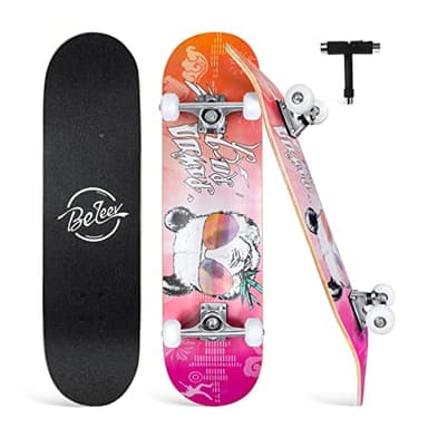 BELEEV Skateboard 31x8 pour Débutants, Enfants, Adolescents et Adulte, Complet Pro Cruiser Skateboard pour Fille Garcon, Érable Canadien 7 Couches, Double Plateau Concave avec Outil en T