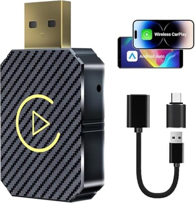 TSHAYA Clé CarPlay sans Fil pour iPhone et Android Auto, Mini Adaptateur sans Fil, Wi-FI Bluetooth, Convertir CarPlay Filaire en sans Fil iOS 10+/Android 10+, pour Voitures à partir de 2016, Carbone