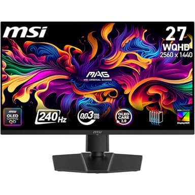 MSI MAG 273QP QD-OLED X24 écran Gaming 26,5" WQHD - Dalle Quantum Dot OLED 2560 x 1440, 240Hz / 0,03ms, 99.1% DCI-P3, ΔE≤2, DisplayHDR True Black 400 - DP 1.4a, HDMI 2.1