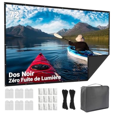 LEORFI Écran de Projection 72" pour l'extérieur : Fond Noir Opaque - Écran de Projection Portable pour intérieur - Pliable et Lavable - pour Le Home cinéma - avec Sac de Transport