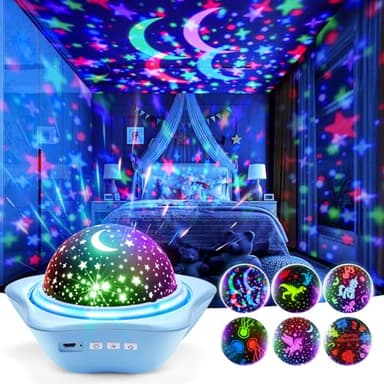 One Fire Veilleuse Enfant, 6 Films Veilleuse BéBé, 15 Couleurs 90 Lumières Projecteur Ciel Etoile, Rechargeable, 360° Rotation Lampe de Projection Ciel Etoilé Lampe de Chevet Enfant