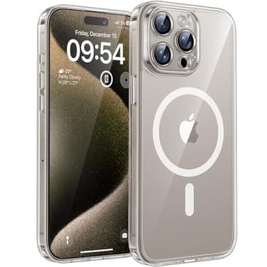 TOCOL Coque Magnétique pour iPhone 15 Pro Max 6,7 Pouces, Compatible avec MagSafe, Pas Facile à Jaunir, Protection de l'objectif améliorée, Fine Antichoc, Transparent