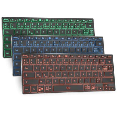 Rii X9 Clavier Bluetooth sans Fil Multi-Dispositifs avec RGB, Étui Aluminium, 3 Canaux Bluetooth, USB-C Batterie Rechargeable, AZERTY Français, Ultra-Mince pourApple MacOS, iOS, Android, PC