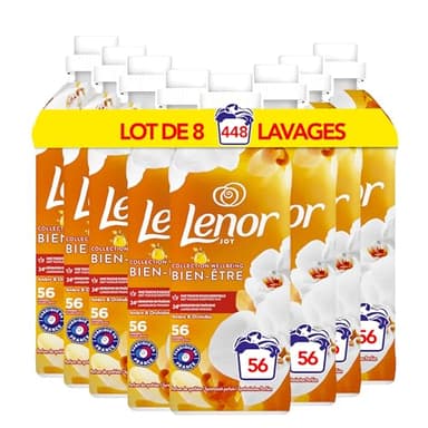 Lenor Adoucissant 56 Lavages, Ambre Et Orchidée, Collection Bien-être, Avec Une Touche d’Huile Essentielle