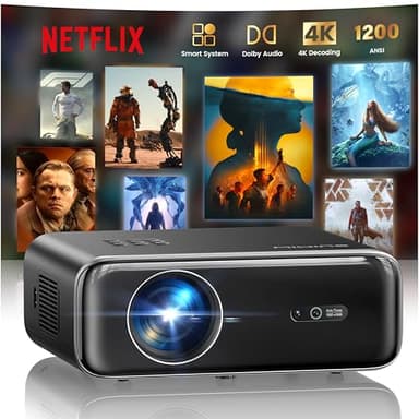 Vidéoprojecteur 4K【Netflix Inclus/Dolby】 1400 ANSI Projecteur Vidéo 4K Auto Focus/Keystone WiFi Bluetooth FHD 1080P, HDR10, Smart Rétroprojecteur Portable WiFi6 Extérieur Zoom50% Cadeau/Home Cinéma