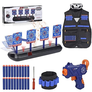 FOR21JOYS Cible électrique avec Gilet Tactique,1 Fusil pour Enfant et 20 fléchettes Set d'accessoires Nerf,Cadeaux d'anniversaire Jouets pour 6 7 8 9 10 Ans Enfants Garçon