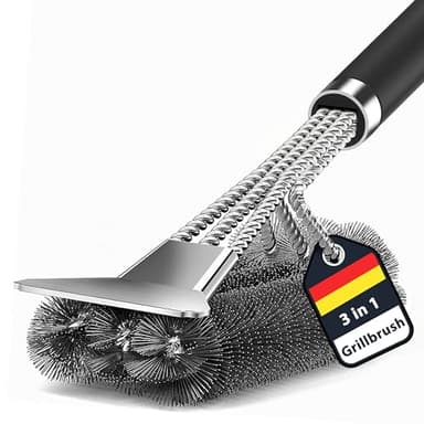 TNTOR Barbecue Brush, 3 in 1 BBQ Brush with Long Handle Cleaning Brush and Scraper, Stainless Steel BBQ Tools Barbecue Accessory, 360° Clean Barbecue Grills, Kitchen, Tableware