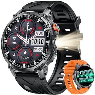 Montre Connectée Homme Smartwatch Militaire - Éclairage LED 1.85" HD Écran 1000mAH Batterie Appels Bluetooth 110+ Modes Sportifs Sommeil Fréquence Cardiaque SPO2 Étanche Montre Sport pour Android iOS