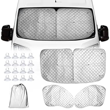 CICMOD Couverture écran Avant Fenêtre Thermique Internes pour F iat Ducato Pare-Brise Protection Camping-Car Van avec Sac de Rangement Argentée