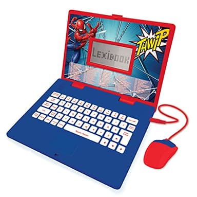 LEXIBOOK JC598SPi2 Spider-Man-pädagogischer und zweisprachiger Laptop Spanisch/Englisch-Spielzeug für Kinder (Jungen und Mädchen) 124 Aktivitäten, Rouge/Bleu, 25,5 x 34 x 4,5 cm