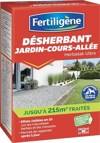 FERTILIGENE FDESA50N - Désherbant ultra Concentré Jardin, Cours, Allées 500 ml - Détruit rapidement les mauvaises herbes et les mousses - Composition naturelle - Effets visibles en 1h - couvre 215 m²
