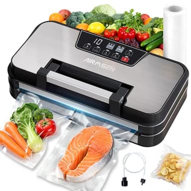 AIRMSEN 95 kPa Machine sous vide avec fonction gonflage, modes Sec/Humide, double scellage 30 cm, coupe-sac intégré, rouleau & bac amovible – conserve les aliments jusqu’à 8× plus longtemps