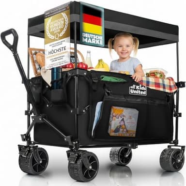 Chariot à Main de Transport Pliable; Buggy de Plage jusqu'à 90 L et 150 kg ; Roues XXL avec Frein ; Chariot de Camping pour Le Jardin et l'extérieur ; poignée réglable (Noir)