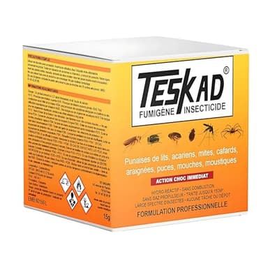 TESKAD Fumigène Insecticide – Anti Puces, Punaises de Lit, Cafards, Mites, Araignées, Mouches, Moucherons – Action Choc Jusqu’à 250m³ – Traitement Intérieur Efficace