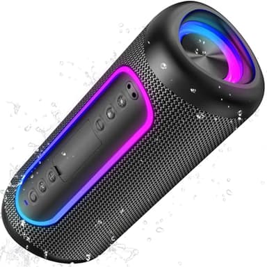 UOHHBOE Enceinte Bluetooth 30W Enceintes Portable Bluetooth 5.4 sans Fil Autonomie 30H Enceinte Puissante 3600mAh 360° TWS Lumière LED Etanche IPX5 AUX TF Carte USB pour Fêtes Voyage Extérieur Noir