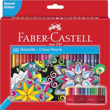 FABER-CASTELL 111260 - Set de crayons de couleur Castle, 60 pièces, hexagonaux, incassables, pour enfants et adultes