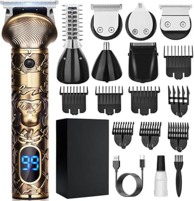 YIDON Tondeuse Cheveux/Barbe Homme Professionnell, Finition Sans Fil Rasoir Tondeuse Avec Affichage et Type-C USB Charge, Tondeuses Tailler/Contour/Nez/Corps Tous en 1, Tondeuses Cadeau Kit pour Homme