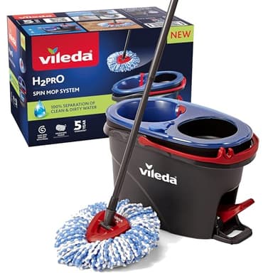 Vileda H2PrO système de Balai serpillère rotative, séparation Eau Propre et Sale, essorage sans Effort, Nettoyage en Microfibre, Assemblage Facile, Design Ergonomique