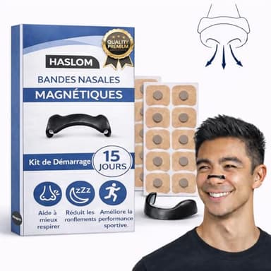 Haslom® bande nasale magnétique Premium, ecarteur nasal, Améliore la Respiration et l’Oxygénation, Anti-Ronflement, Adhérence Maximale pour Sport et Sommeil – Pack 15 Jours (Noir)
