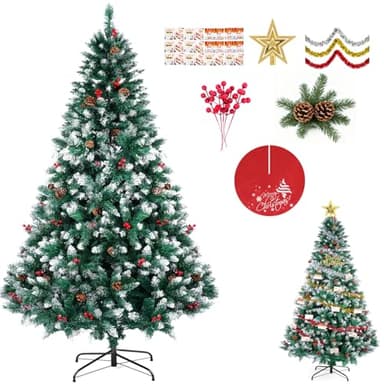 SINCHEREU Sapin de Noël Artificiel 180 cm, Arbre de Noel avec 1400 Pointes de Branche, Montage Facile, Pied Pliable de 45 cm, 6 Décorations Différentes